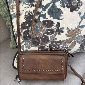 Brown Studded Crossbody Wallet - Women Bags